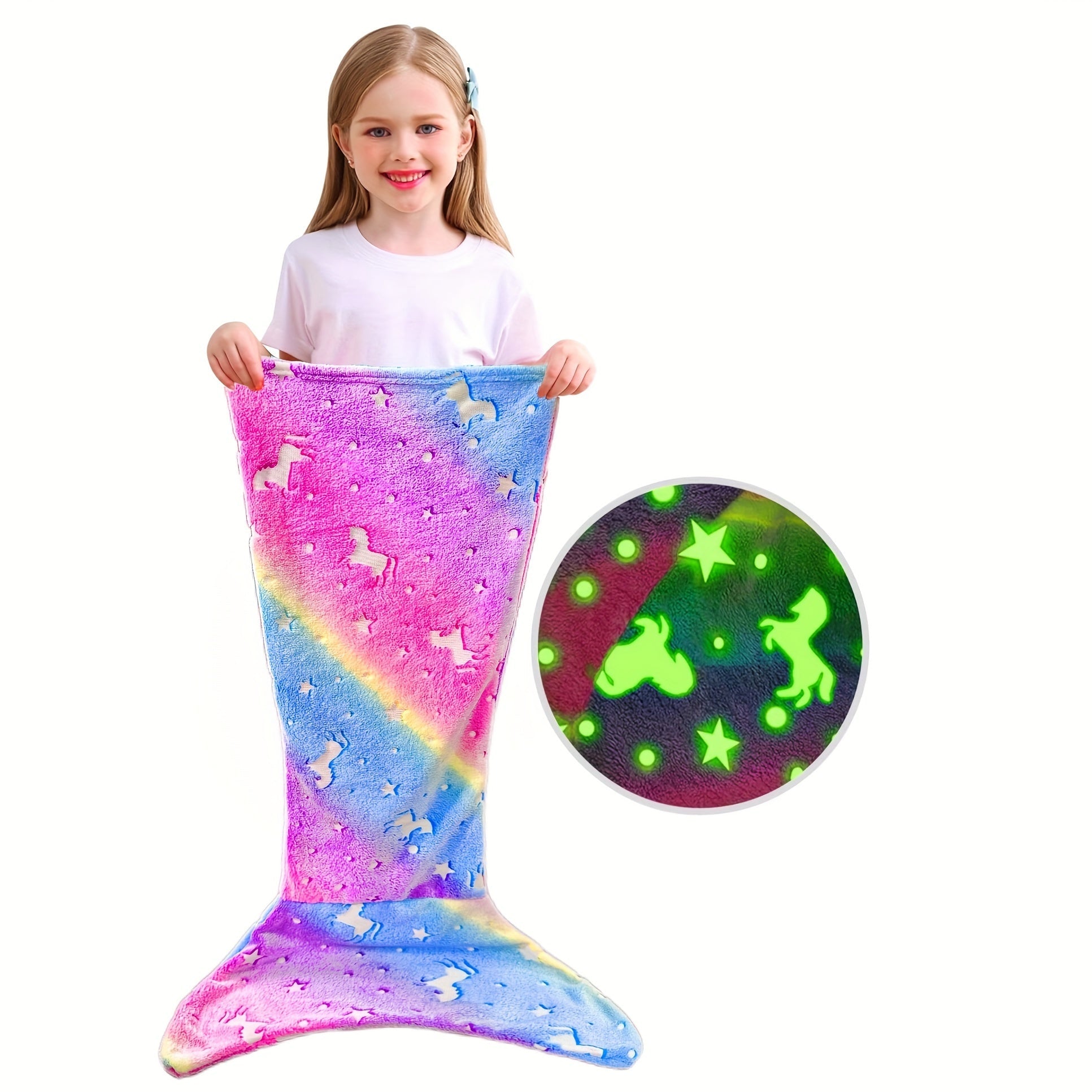 1pc Mermaid Tail Blanket - Glowing Plush Mermaid Wearable Blanket, Suitable For Teen Girls, Teens Adults All Seasons Soft Flannel Fleece Comfortable Blanket Mermaid Unicorn Sleeping Bag, Suitable For Birthday Decoration