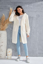 Red Double Take Full Size Hooded Teddy Bear Jacket with Thumbholes Ultra-Cozy & Stylish Comfortable Outerwear