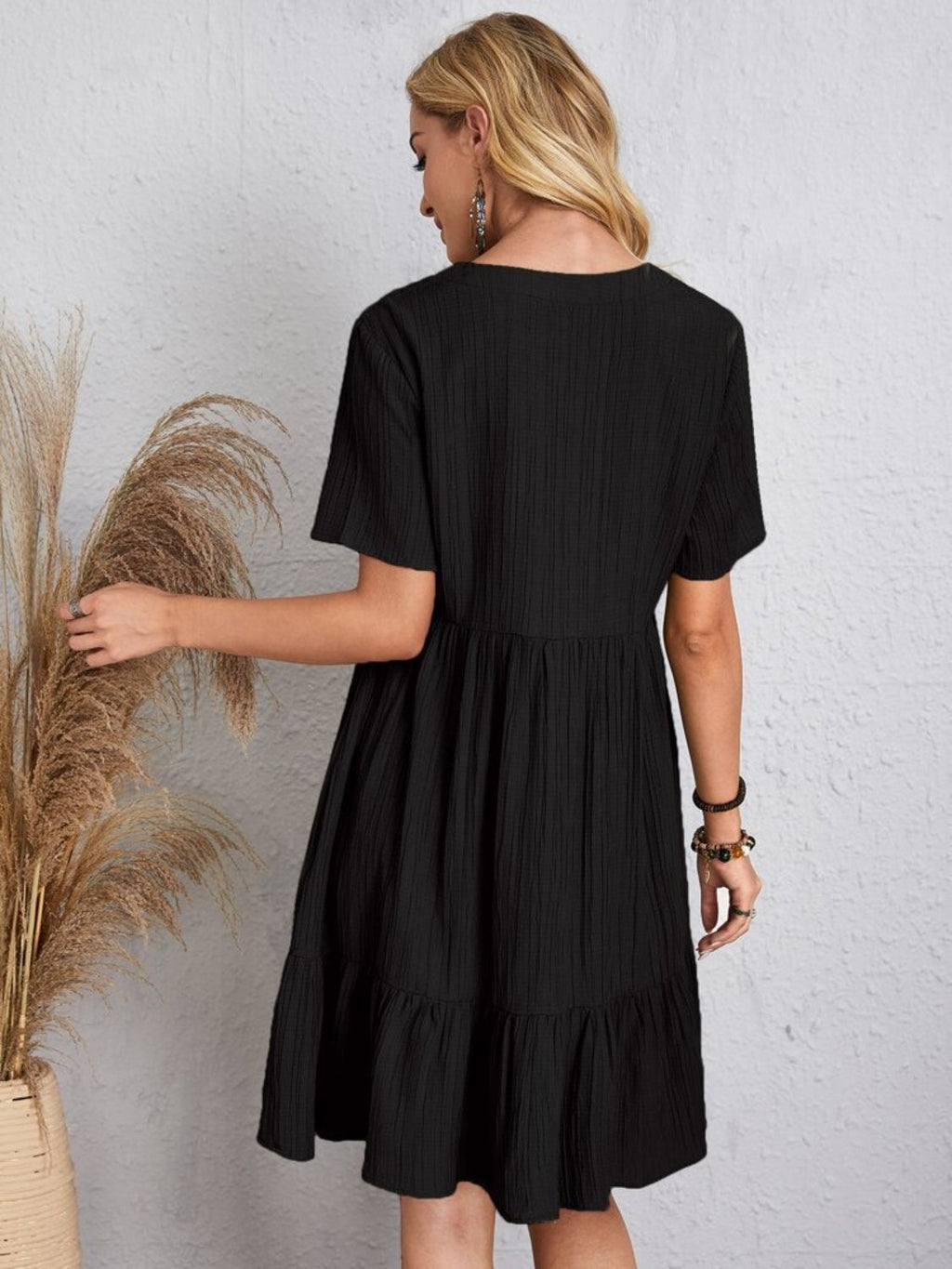 Classic Full Size V-Neck Short Sleeve Dress Casual & Comfortable Dress for Women Stevvex