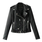 Chic Streetwear Motorcycle Jacket - Women's Slim Fit PU Leather Biker Jacket - Versatile Black & Yellow Hipster Coat