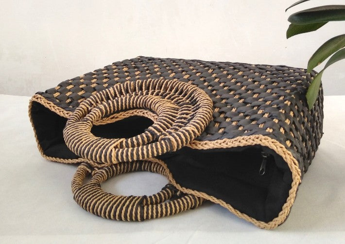 Wooden handle beach bag handbag Pi-Mart