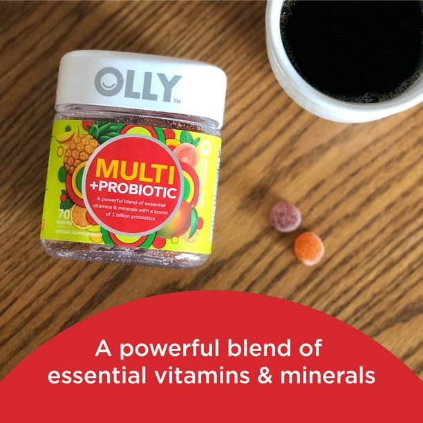 OLLY Adult Multi + Probiotic Gummy, Daily Multivitamin Supplement, Vitamin A, C, E, 70 Count EasyOptionXY LLC