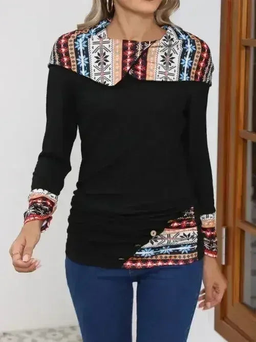 Printed Collared Neck Long Sleeve Blouse – Femstylo - SJB-DIAMOND ELITES