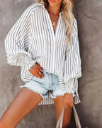 Spring And Autumn New Lapel Shirts Thin Mid Length Striped Casual Long - SJB-DIAMOND ELITES