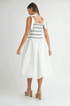MABLE Smocked Bodice Bubble Midi Dress