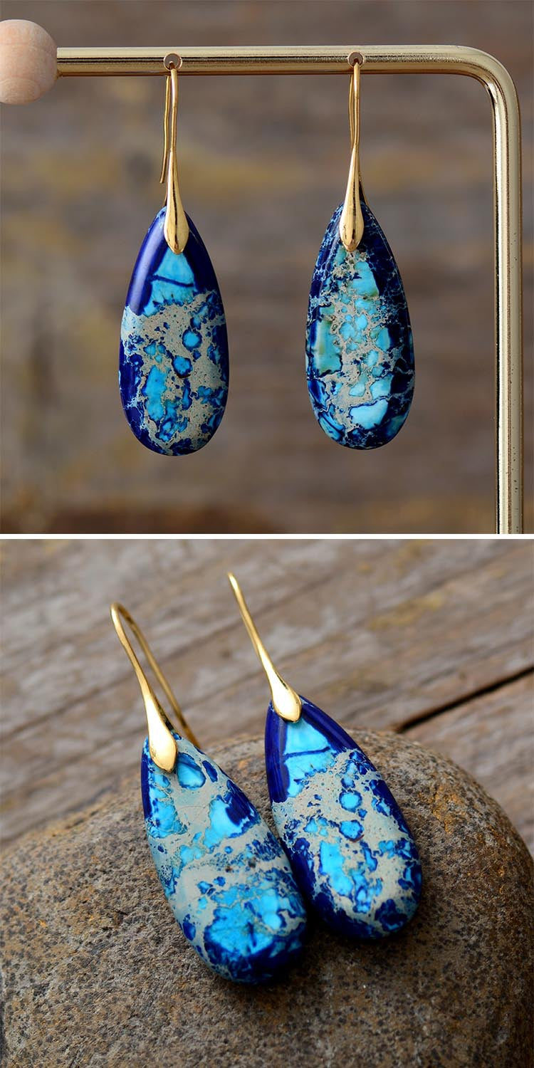 Bohemian Emperor Stone Water Drop Earrings Natural Stone Ornament Jewelry Pi-Mart