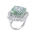 Ins Wind Luxury Crystal Ring Femininity Silver Set With Large Natural Green Crystal Pi-Mart