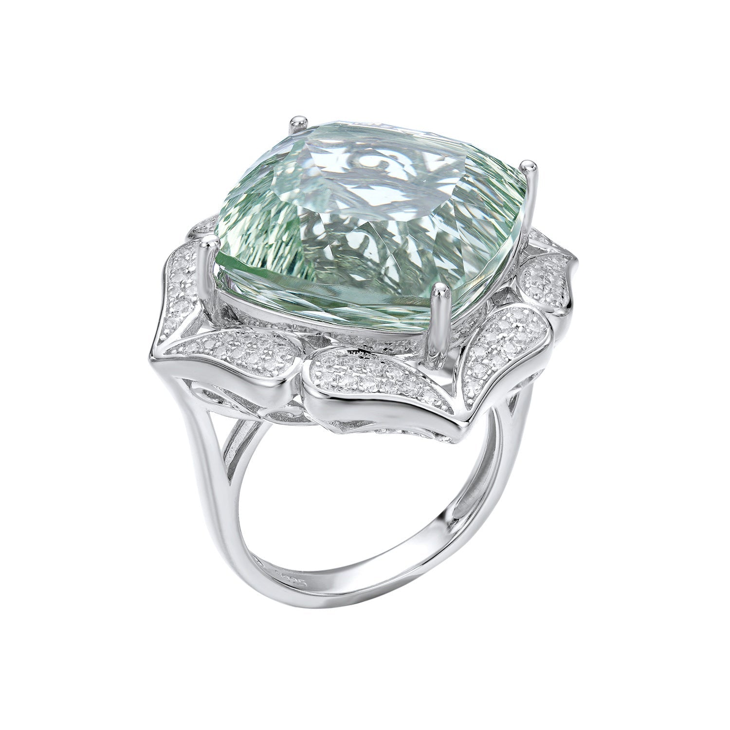 Ins Wind Luxury Crystal Ring Femininity Silver Set With Large Natural Green Crystal Pi-Mart