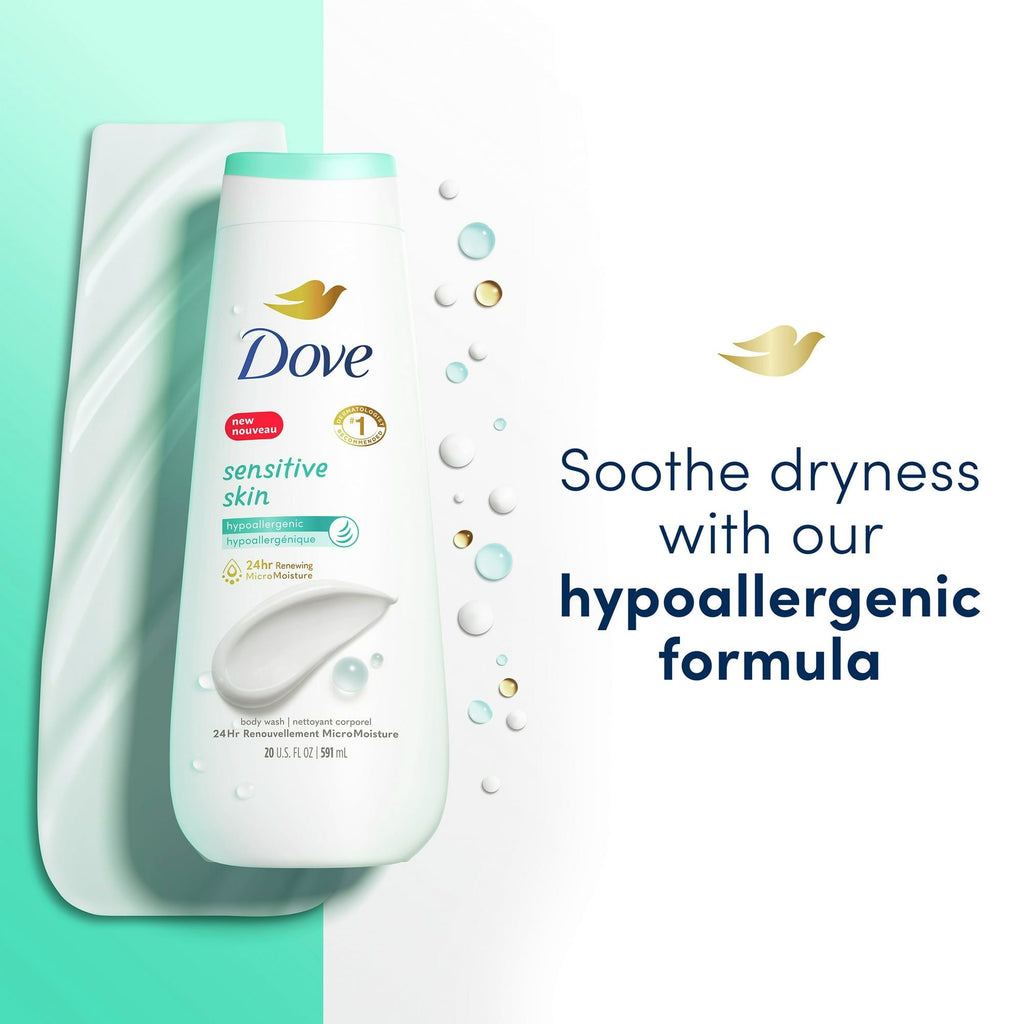 Dove Sensitive Skin Liquid Body Wash Hypoallergenic and Sulfate Free, 20 oz, 2 Count