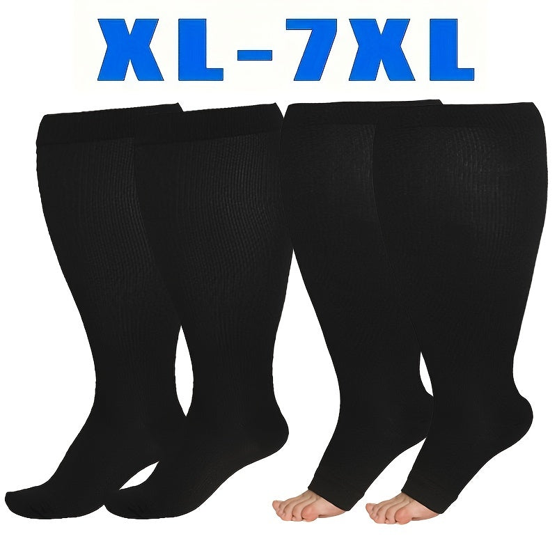 1pair Unisex Plus Size Compression Socks, Knee Length 20-30 Mmhg Breathable Circulation Calf Socks, Women Men's Socks & Hosiery Lootquake LLC