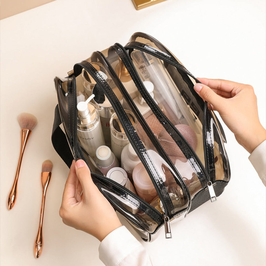Makeup bag with compartments,Simple transparent waterproof cosmetic bag, pvc double-layer dry and wet separation toilet bag, travel portable cosmetic storage bag, makeup bag organizer, - SJB-DIAMOND ELITES