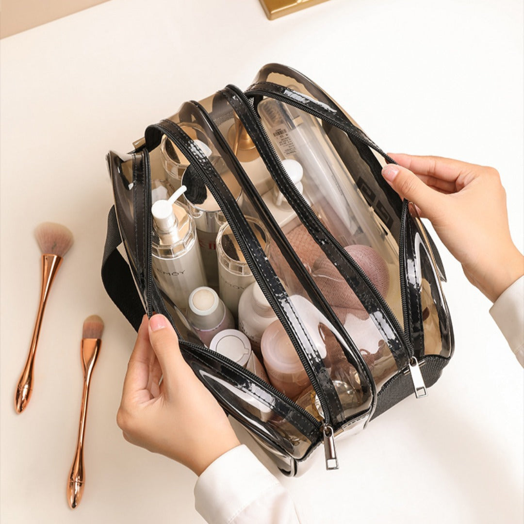 Makeup bag with compartments,Simple transparent waterproof cosmetic bag, pvc double-layer dry and wet separation toilet bag, travel portable cosmetic storage bag, makeup bag organizer, - SJB-DIAMOND ELITES
