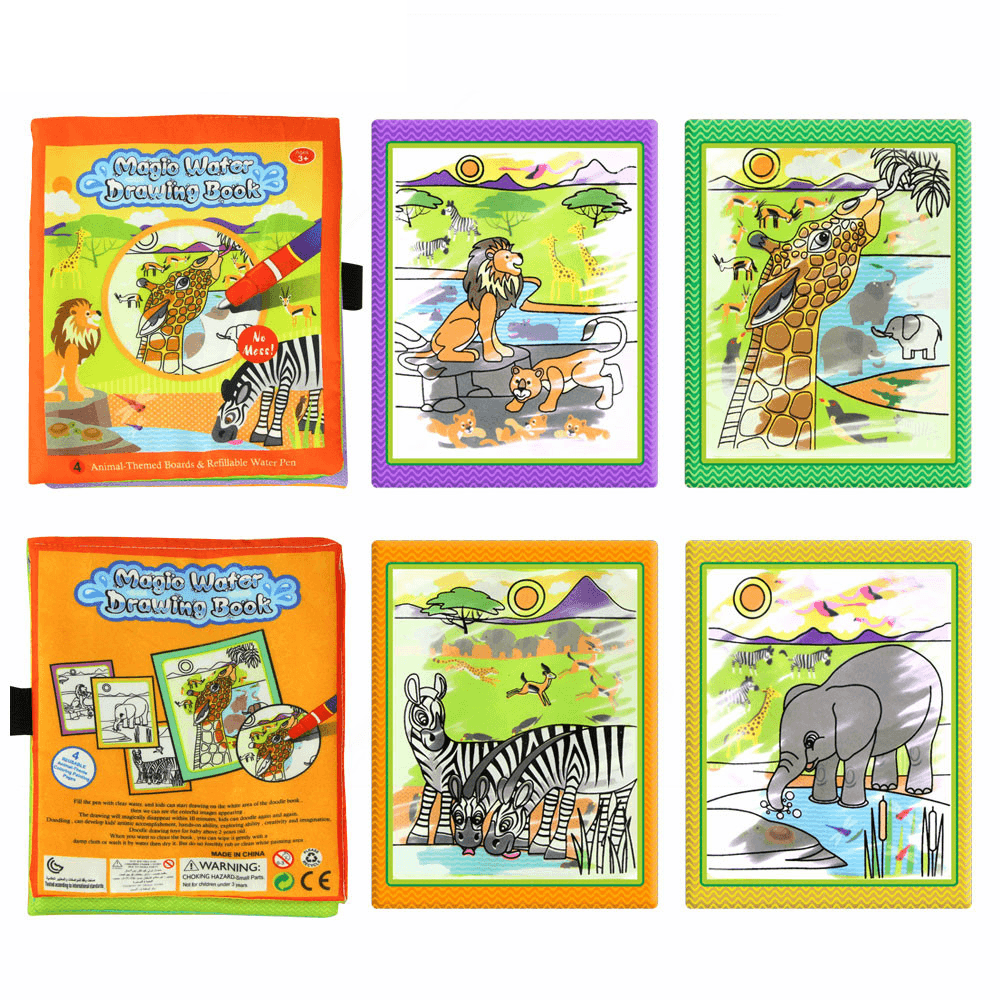 Modern Coloring Magic Water Drawing Book With Pen For Kids and Baby Educational Toy Animals Painting Writing Doodle Cloth Book Kids Drawing Board - SJB-DIAMOND ELITES
