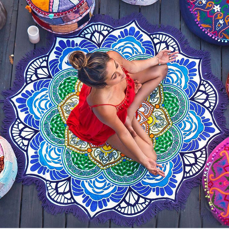 Polygon Printing Tassel Round Bath Towel Yoga Mat Pi-Mart