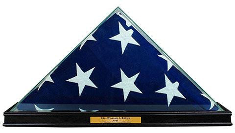 Flag Connections, All Glass Flag Display Case for 9.5' X 5' Flag with Engraving (Black) The Military Gift Store