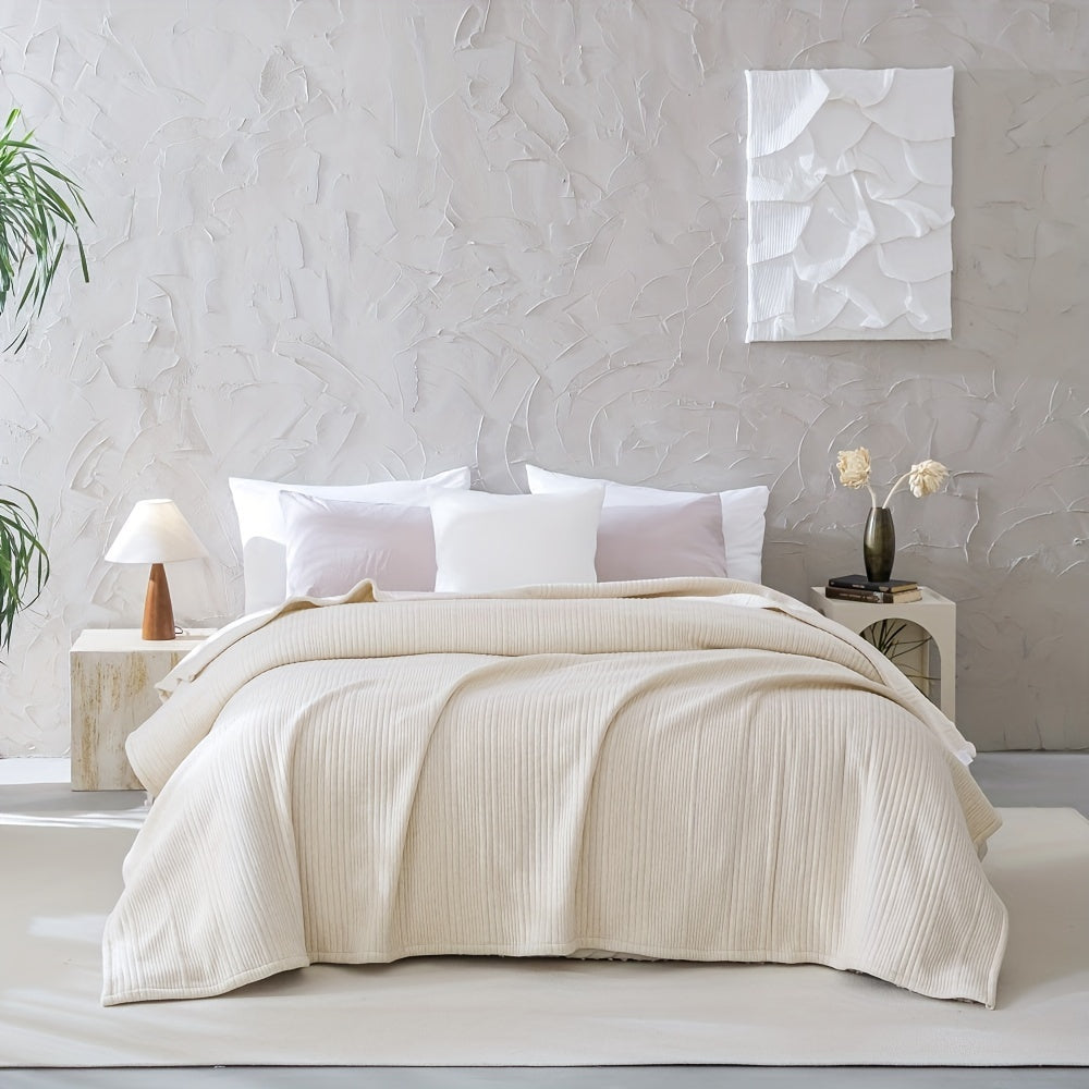[Fast Arrival] 1pc Ultra-Soft Cloud-Like Cotton Jersey Bed Blanket - Bed Blankets - Plush Quilted Bedspread for Year-Round Comfort, Machine Washable, Soft Coverlet for Cozy Sleeping