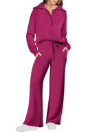Leisure Sports Suit Long-sleeve Zipper Sweatshirt Wide Leg Pants Two-piece Set Pi-Mart