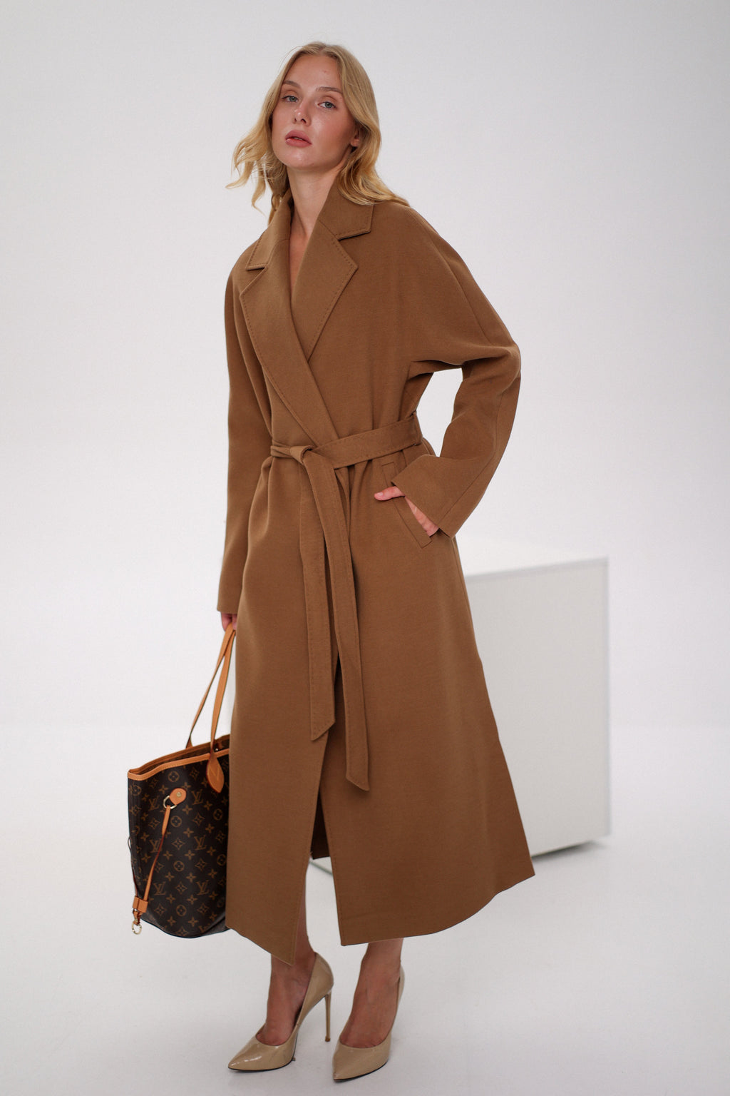 Cambridge Comfort Wraparound Wool Cashmere Coat in Dark Camel - SJB-DIAMOND ELITES