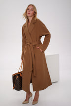 Cambridge Comfort Wraparound Wool Cashmere Coat in Dark Camel - SJB-DIAMOND ELITES