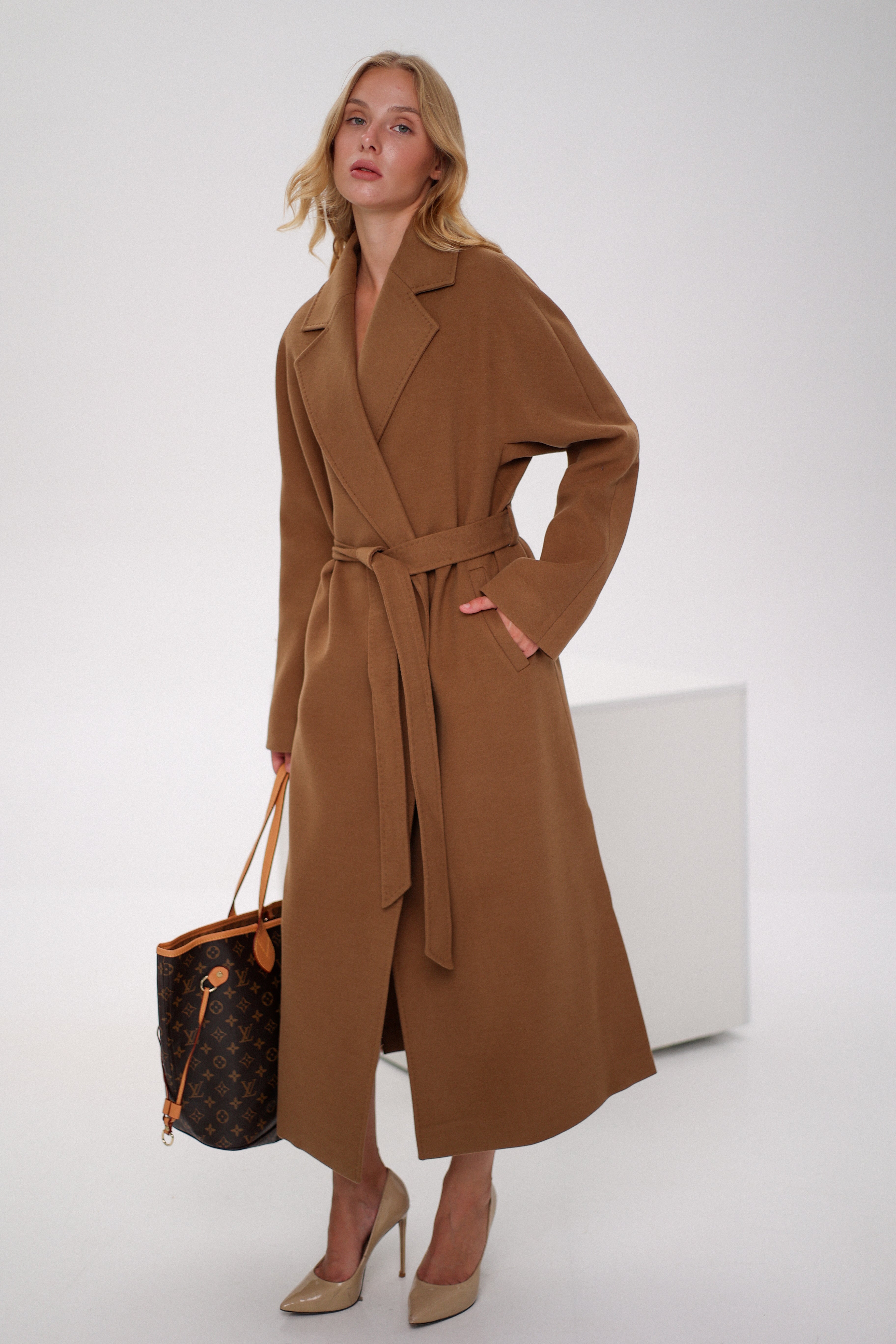 Cambridge Comfort Wraparound Wool Cashmere Coat in Dark Camel - SJB-DIAMOND ELITES