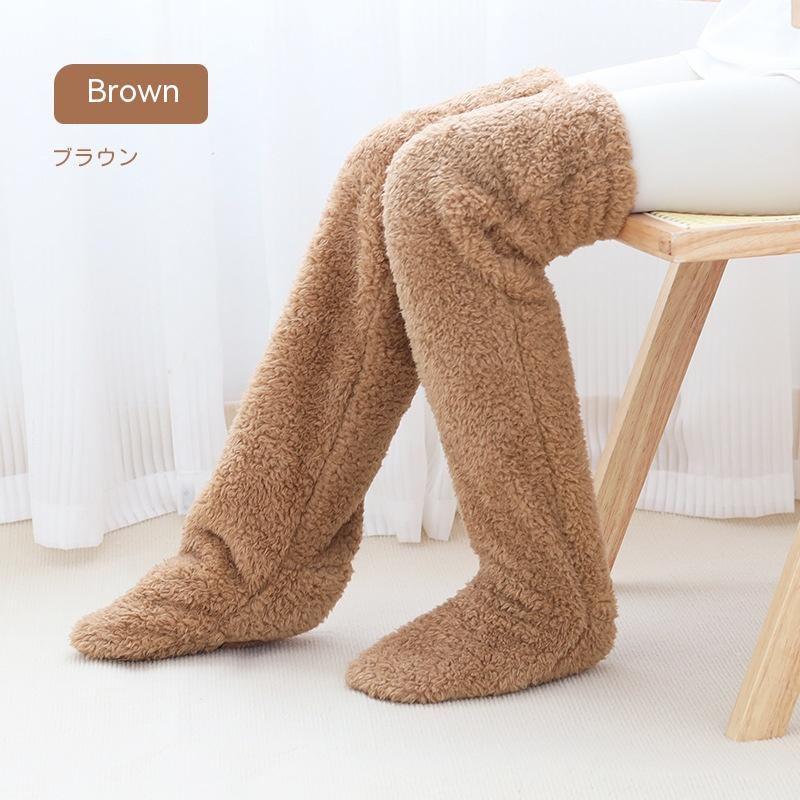 Over Knee High Fuzzy Long Socks Winter Warm Cold Leg Knee Joint Cold-proof Stockings Home Floor Sleeping Socks Pi-Mart