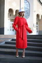 Band Collar Wool Blend Coat in Red - SJB-DIAMOND ELITES
