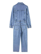 Autumn Denim Jumpsuit for Women Overalls Woman Jean Overalls Long Sleeve Elegant Jumpsuits Y2k Streetwear 2024 Turn Down Collar Purplish Diva