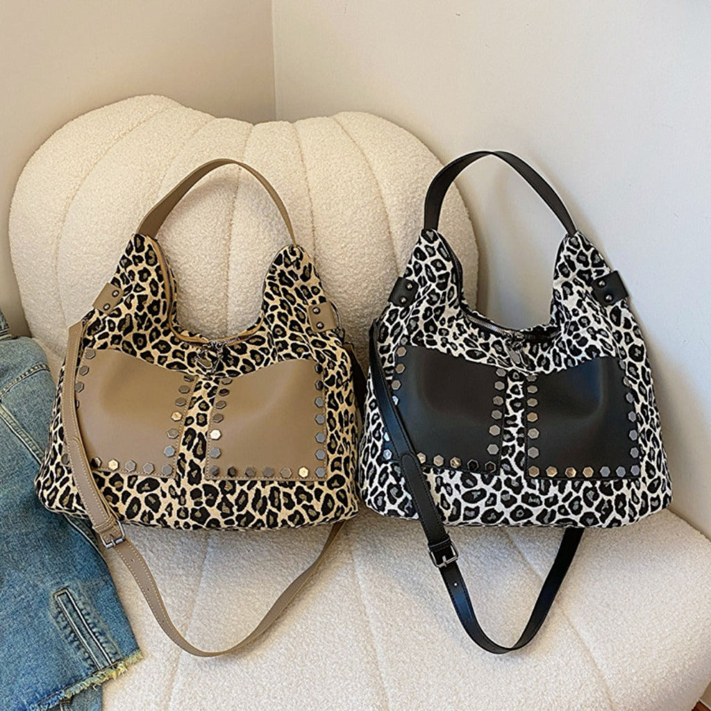 Ladies leopard print large capacity tote bag, vintage hobo bag casual, shoulder bag with crossbody strap, bag underarm bag women - SJB-DIAMOND ELITES