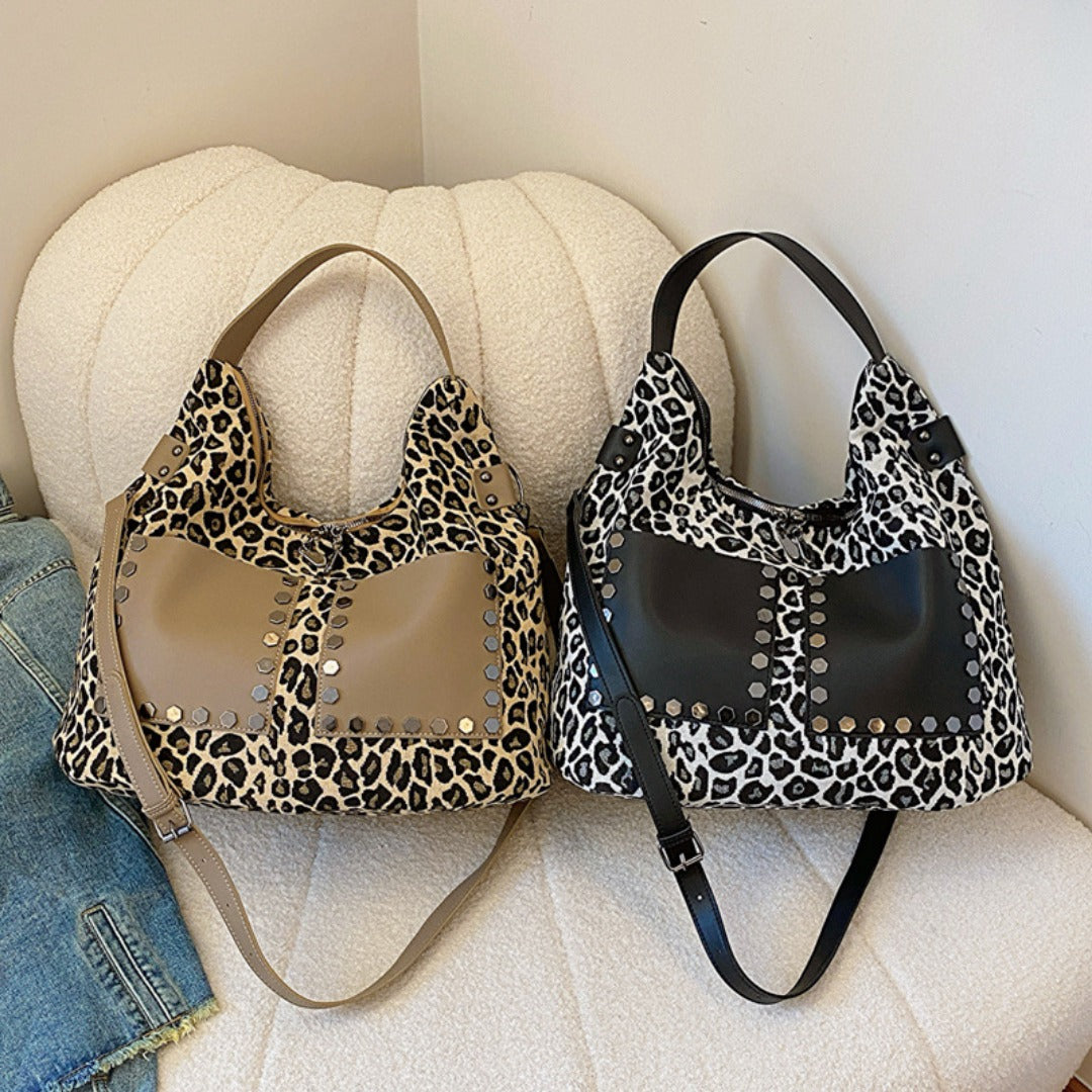 Ladies leopard print large capacity tote bag, vintage hobo bag casual, shoulder bag with crossbody strap, bag underarm bag women - SJB-DIAMOND ELITES
