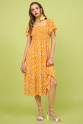 New Summer Flower Print Flutter Sleeve Smocked Midi Dress For Women – Fluttering, Trendy, Romantic and Feminine Style Stevvex