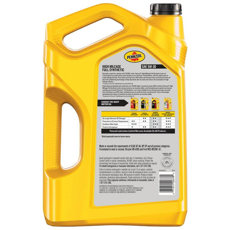 Pennzoil Full Synthetic High Mileage 5W-30 Motor Oil, 5 Quart EasyOptionXY LLC