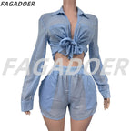FAGADOER 2024 Fall Denim Women Set Long Sleeve Irregular Jean Coat Top and Bodycon Mini Skirt Street Two 2 Piece Set Outfits New Purplish Diva