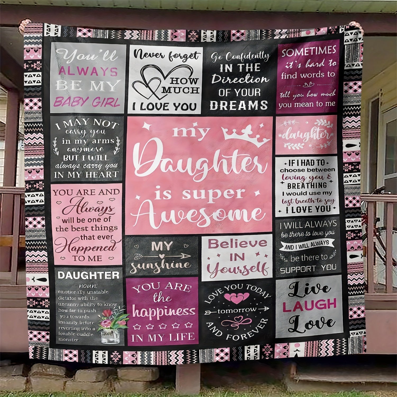 1pc Gifts Blanket For Daughter Stitching Letter Soft Blanket Flannel Blanket Warm Cozy Nap Throw Blanket For Bed Sofa Couch Lootquake LLC