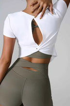Cutout Round Neck Short Sleeve Active T-Shirt THRIXINE