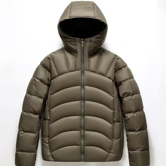 2025 New Unisex Hooded Down Jacket Couple Style Ribbed Pi-Mart