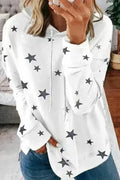 Women's Side Slits White Star Print Hoodie - SJB-DIAMOND ELITES