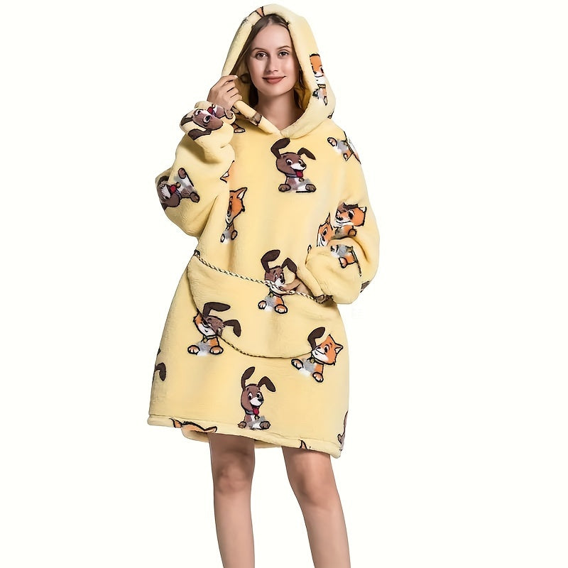 1pc Home Wearable Lazy Blanket Hooded Cold Wear Outdoor Cold Clothes Lazy Sweatshirt Soothing Fleece Thick Robe