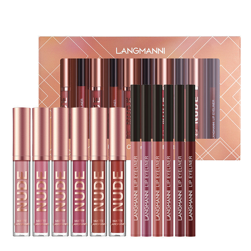 Lip Liner And Lipstick Makeup 12 Pcs Set 6 Matte Lipstick 6 Lip Liner Pens Waterproof Long Lasting Matte Lipstick Beauty Cosmetics Makeup Gift For Girls Lipstick Set Pi-Mart