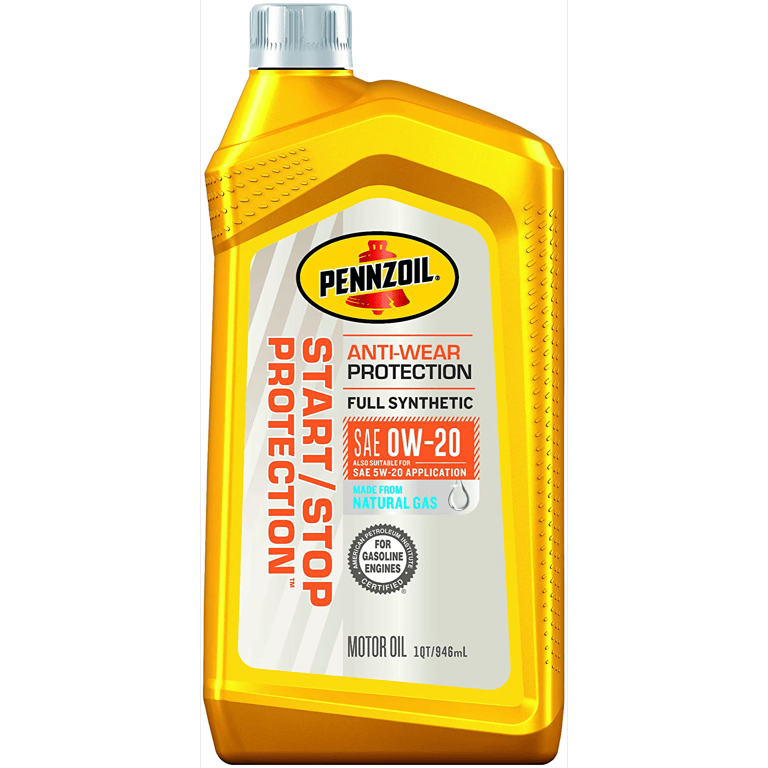 Pennzoil Start/Stop Protection Full Synthetic 0W-20 Motor Oil, 1 Quart