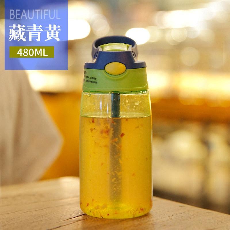 480ML Children's Straw Cup Plastic Water Bottles Baby Cartoon Creative Student Kettle Water Bottles School Kids Leakproof Water Jug with Straw Lid, Outdoor Drinking Bottle, for Fitness, Gym and Outdoor Sports Stevvex