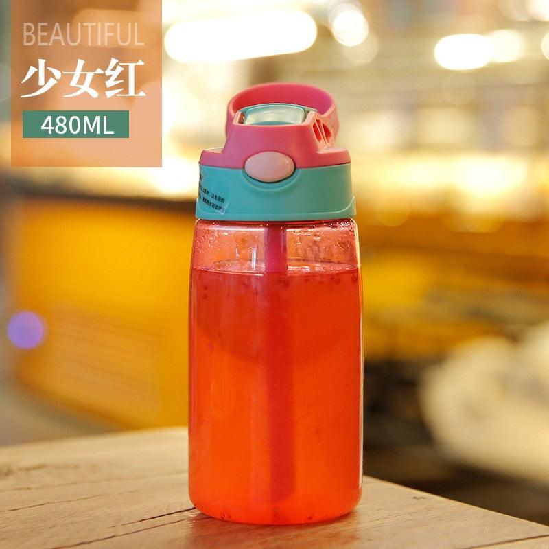 480ML Children's Straw Cup Plastic Water Bottles Baby Cartoon Creative Student Kettle Water Bottles School Kids Leakproof Water Jug with Straw Lid, Outdoor Drinking Bottle, for Fitness, Gym and Outdoor Sports Stevvex