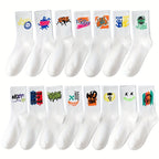 3/6/8/10/12 Pairs Of Medium Length Socks With Graffiti And Spray Painting For Personalized Fashion, Comfort, And Durability Lootquake LLC