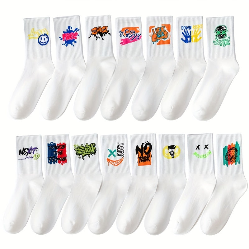 3/6/8/10/12 Pairs Of Medium Length Socks With Graffiti And Spray Painting For Personalized Fashion, Comfort, And Durability Lootquake LLC