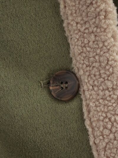 Fuzzy Collared Neck Long Sleeve Jacket with Buttoned Closure and Cozy Pockets Stevvex
