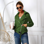 Women's Jacket Oblique Zipper Motorcycle Clothing Hoodie Pi-Mart