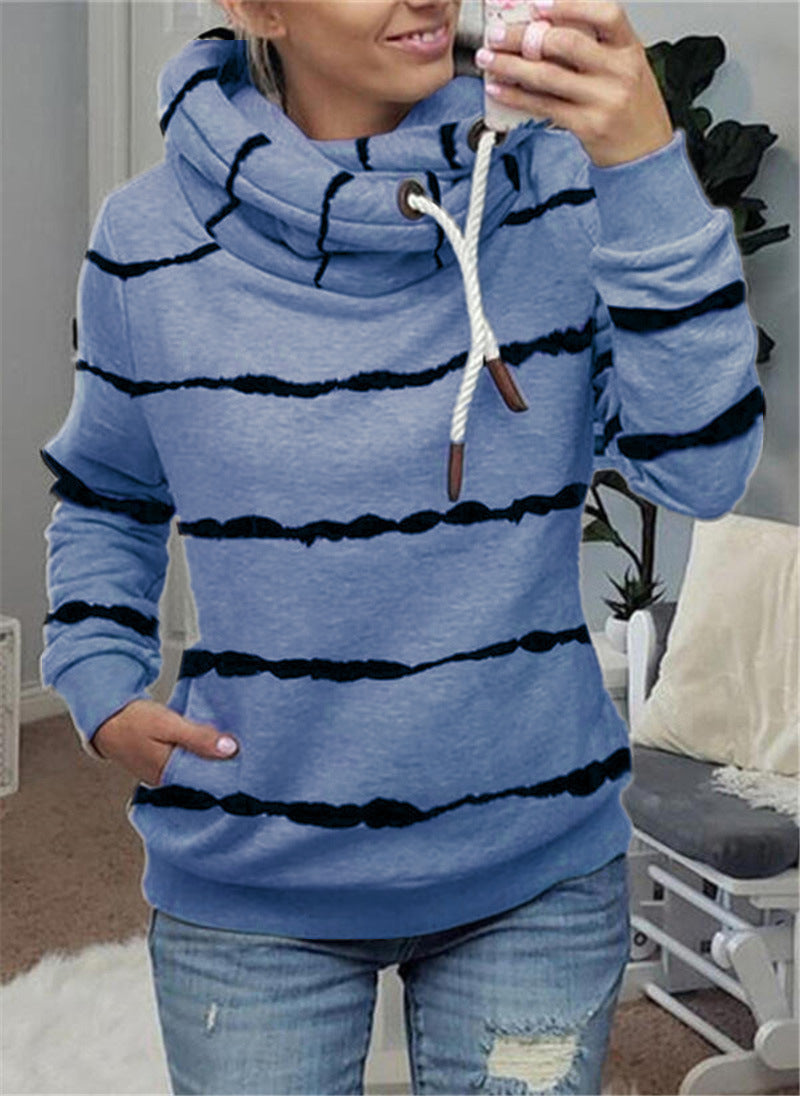 Printed Hooded Fleece Striped Sweatshirt Pi-Mart