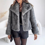 Gradient Dyed Pointed Lapel Long Sleeve Artificial Fur Coat Pi-Mart
