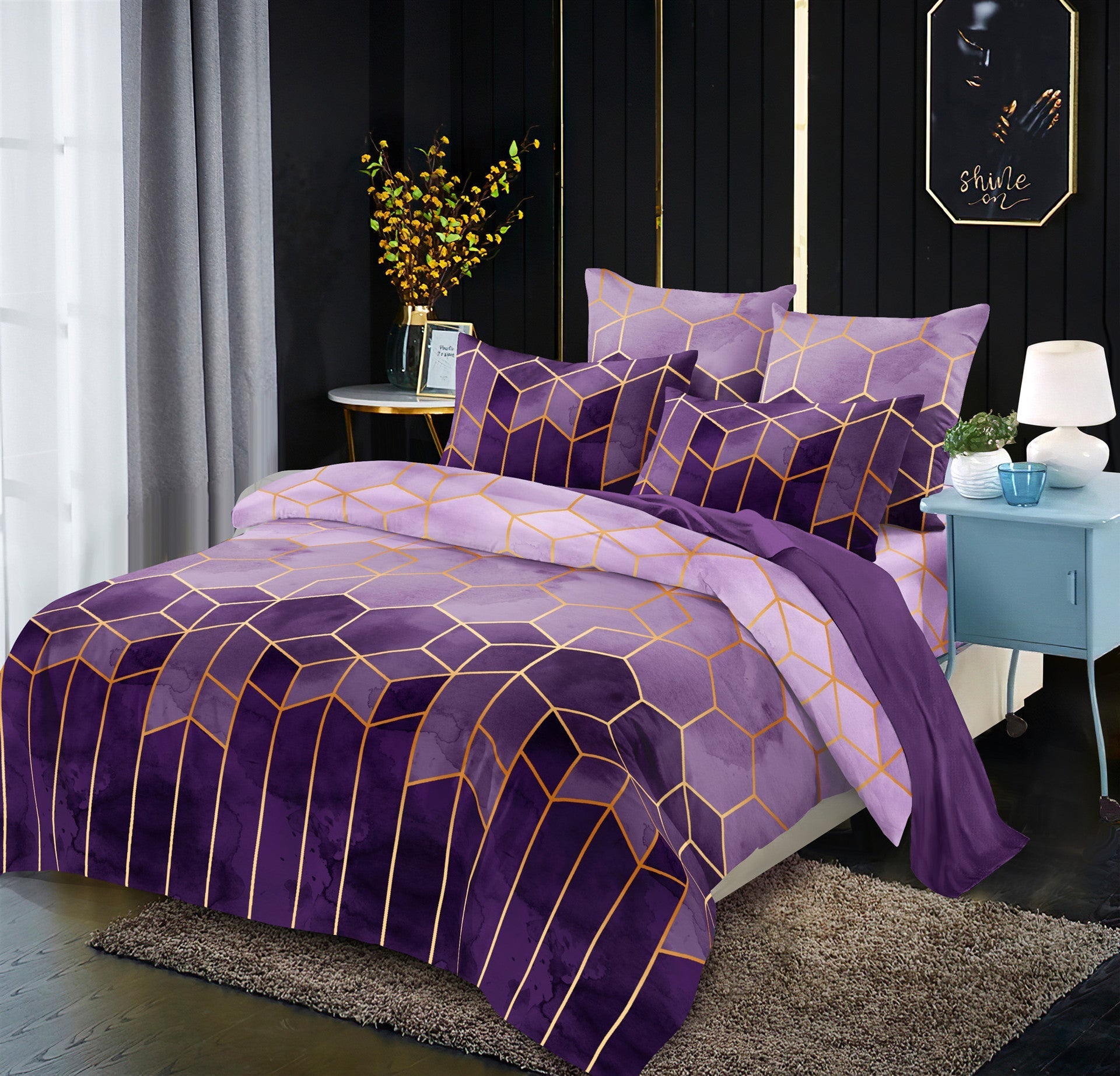 Gilt Line Geometric Elements Quilt Cover Set Bedding Pi-Mart