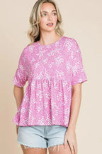 Floral Peplum Blouse - Round Neck Women's Top | Femstylo
