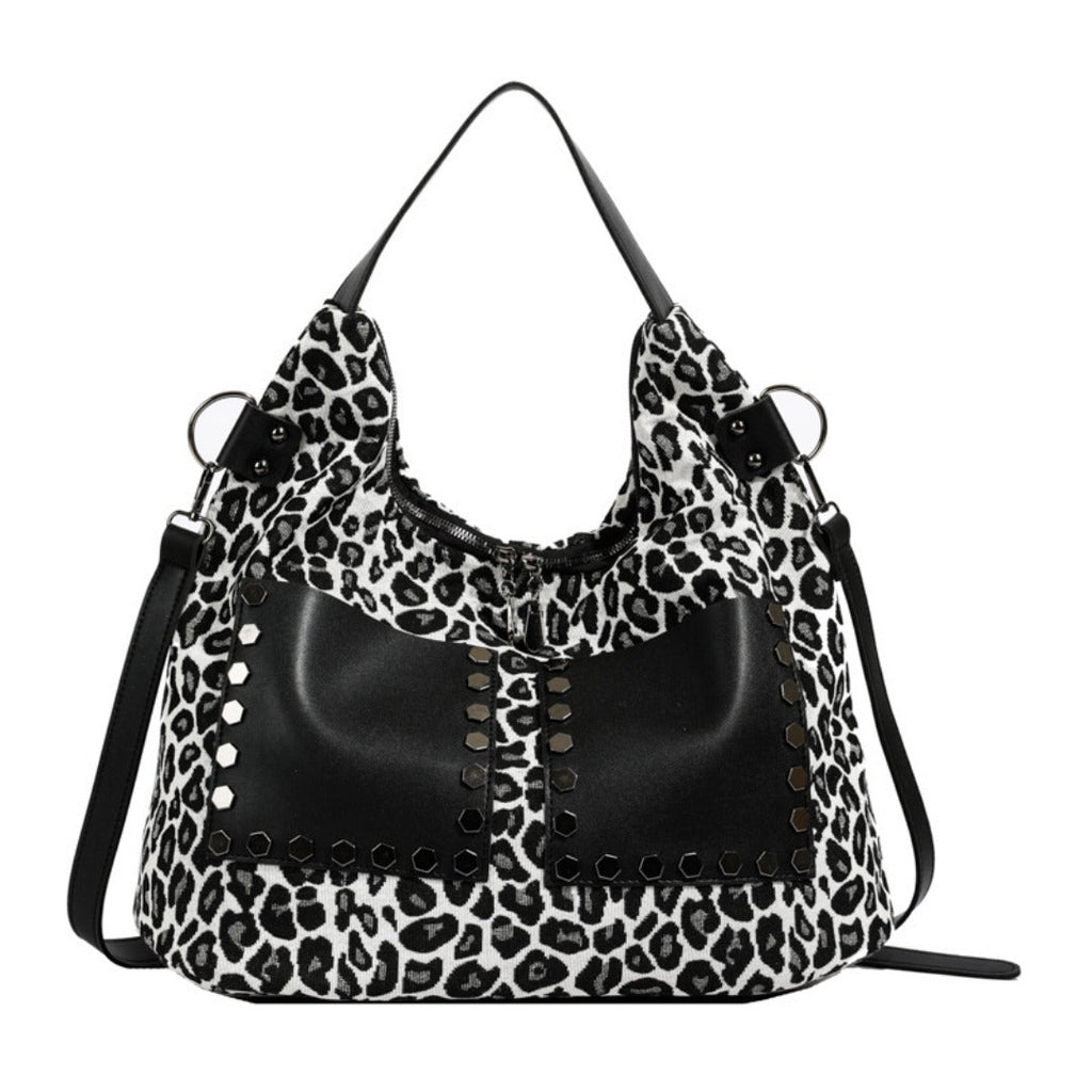 Ladies leopard print large capacity tote bag, vintage hobo bag casual, shoulder bag with crossbody strap, bag underarm bag women - SJB-DIAMOND ELITES
